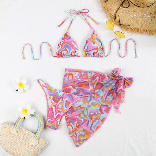 Damen Triangel-Bikini mit modischem Karomuster und praktischer Wickelrobe EB