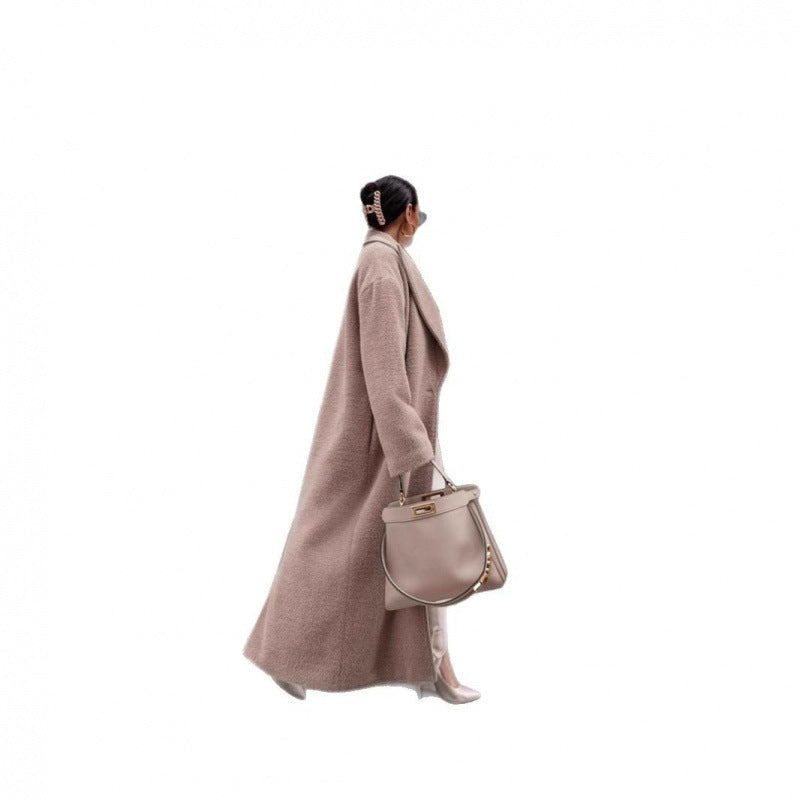 Damen Luxuriöser Wollmantel mit strukturiertem Design und klassischem Kragen EB