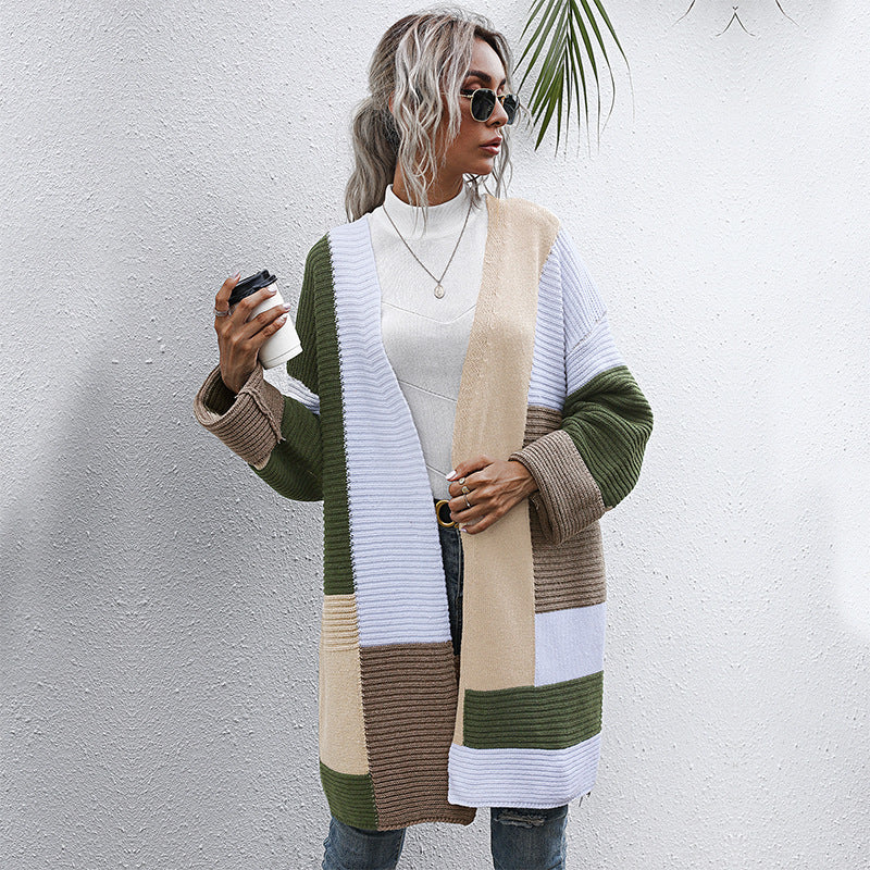 Damen modische Cardigan mit blockfarbigen Mustern und lässigem Schnitt EB