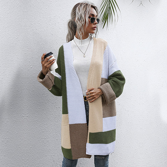 Damen modische Cardigan mit blockfarbigen Mustern und lässigem Schnitt EB
