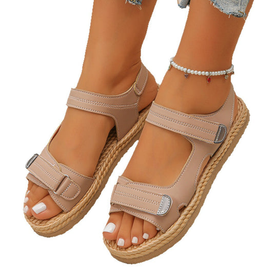 Damen Bequeme Riemchen-Sandalen mit verstellbaren Klettverschlüssen EB