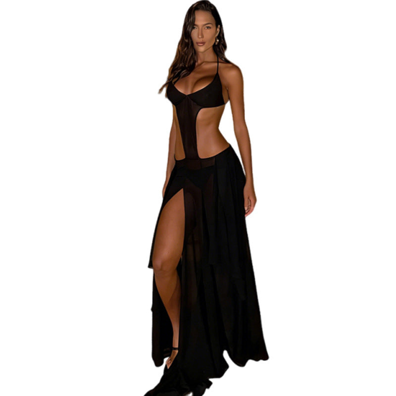 Damen Bikinikleid mit transparentem Rock und stilvollen Cut-Outs EB
