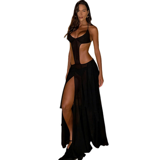 Damen Bikinikleid mit transparentem Rock und stilvollen Cut-Outs EB