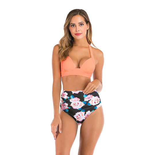 Damen Hochtaillierter Bikini mit tiefem Ausschnitt und trendigem Tiermuster EB