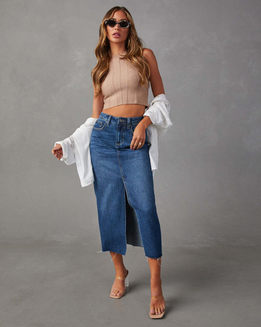 Damen Jeansrock mit modischem Schlitz und lässigem Schnitt EB