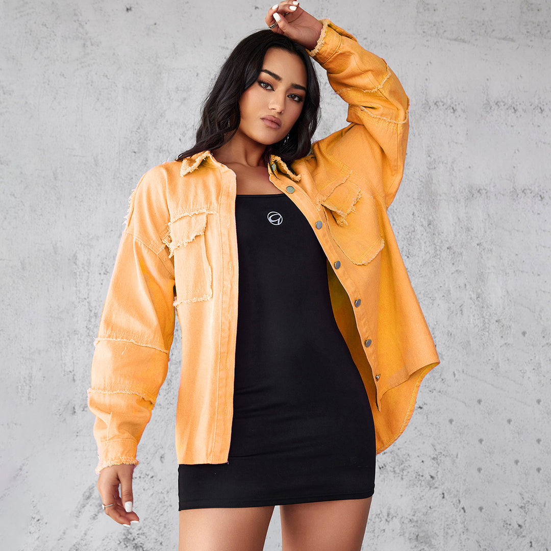 Damen Denim Bluse mit lässigem Schnitt und dekorativen Fransen EB