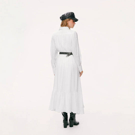 Damen Langes Hemdblusenkleid mit Spitzenbesatz, Taillierung und Stufenrock EB