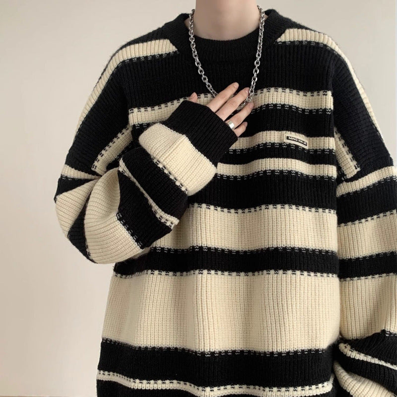 Damen Oversized Casual Strickpullover mit gestreiftem Design EB