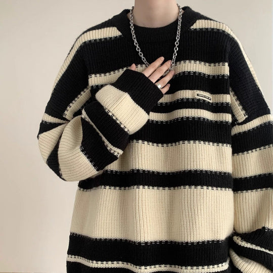 Damen Oversized Casual Strickpullover mit gestreiftem Design EB