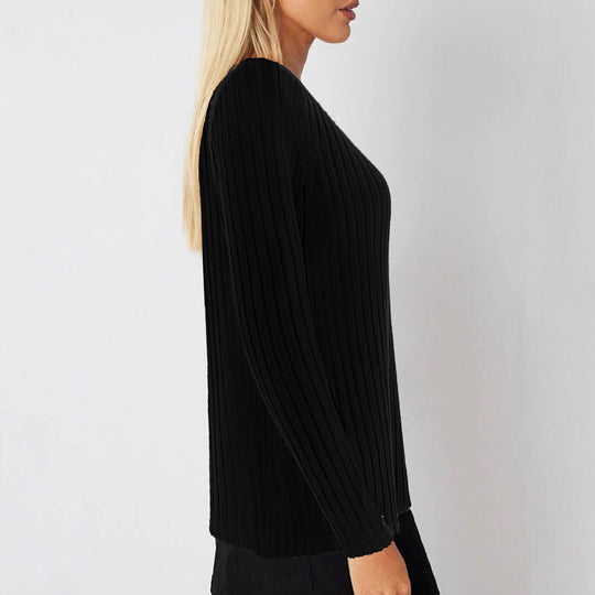 Damen Strickpullover mit seitlichen Knopfdetails und strukturiertem Rippdesign EB