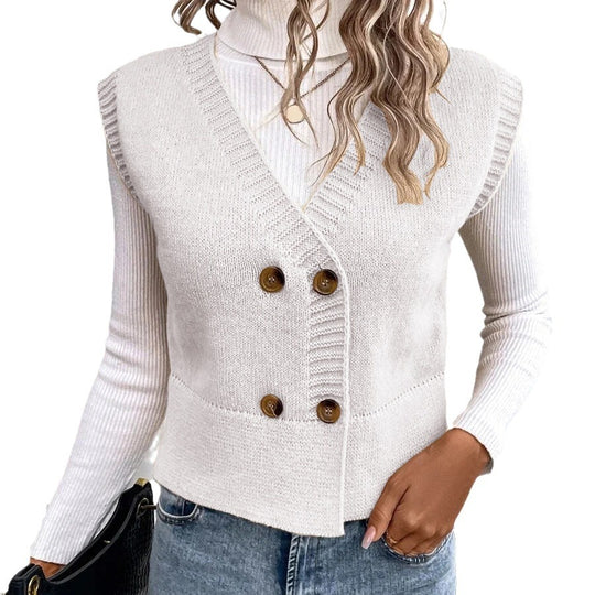 Damen Strickweste mit doppelter Knopfleiste EB