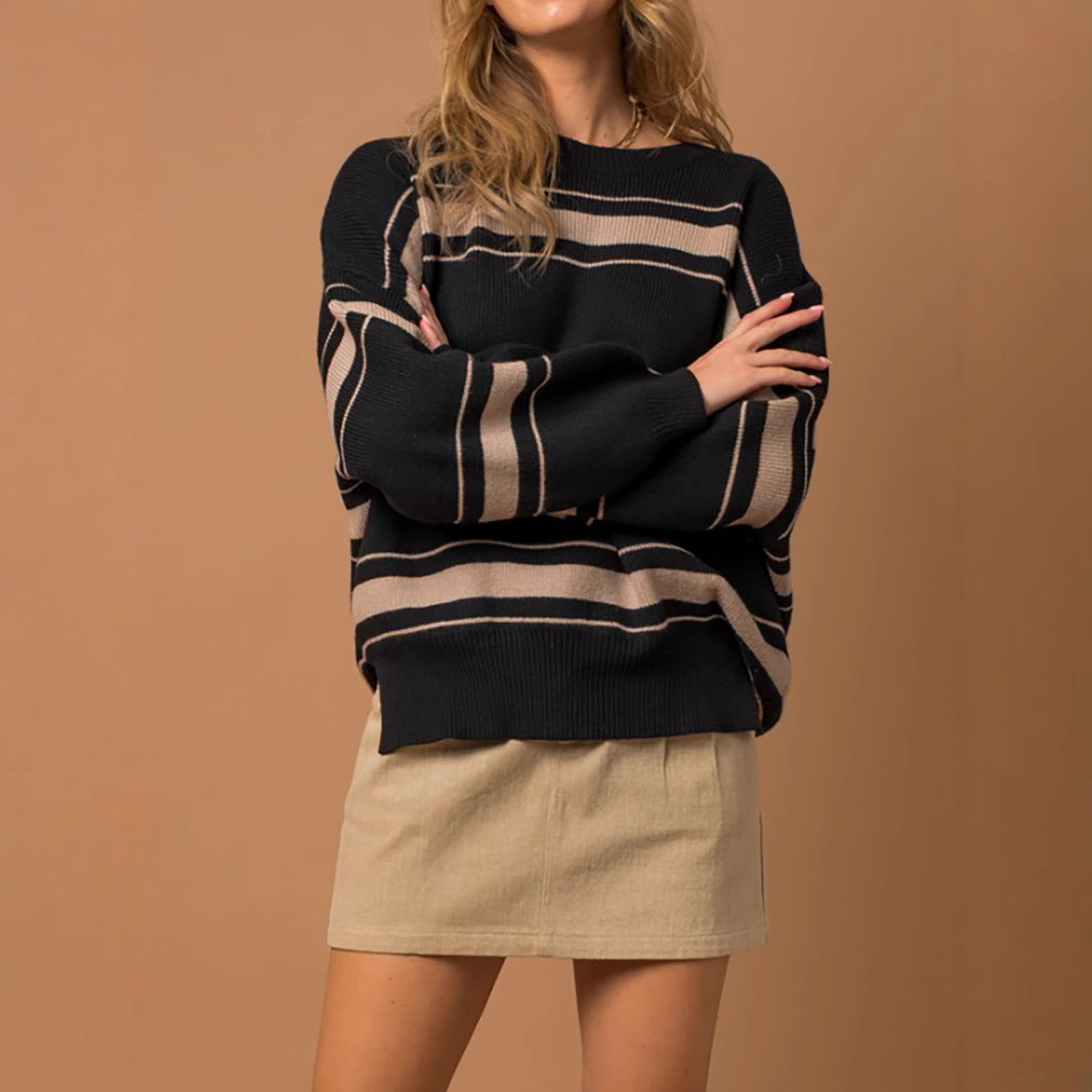 Damen lässiger Pullover mit modernen Streifen EB