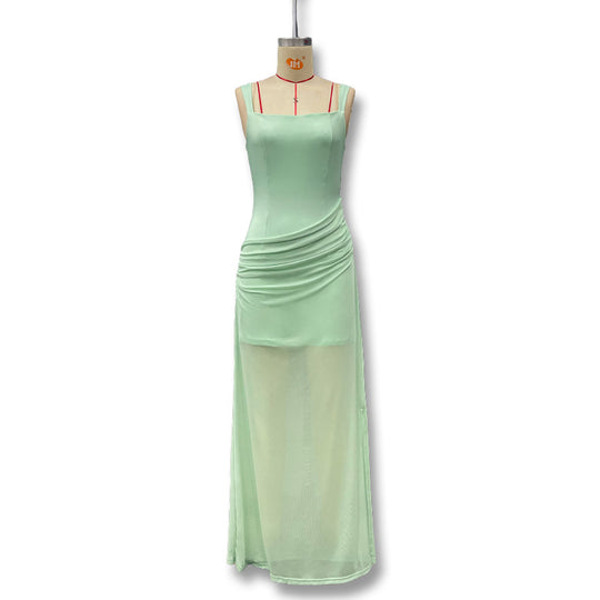 Damen Elegantes Maxikleid mit raffinierten Drapierungen und transparentem Rock EB