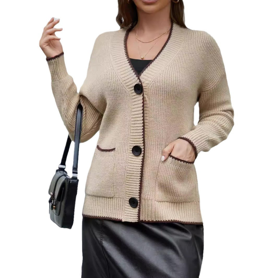 Damen Strickjacke mit modernen Taschen und kontrastierenden Details EB