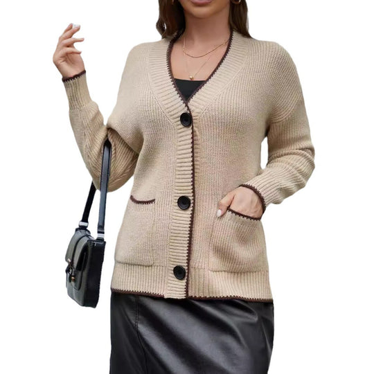 Damen Strickjacke mit modernen Taschen und kontrastierenden Details EB