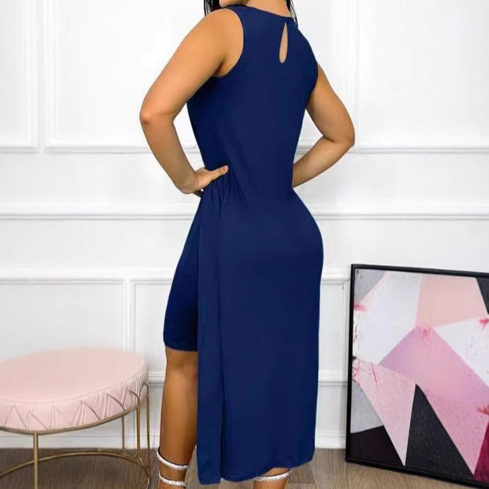 Damen Sommerliches Maxikleid mit elegante Raffung und Schlüssel-Ausschnitt EB
