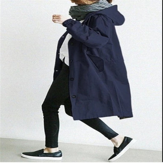Damen nan leichter oversized Parka-Mantel mit Kapuze, Taillenzug und seitlichem Gehschlitz EB