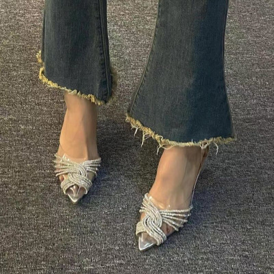 Damen spitze Slingback Pumps mit funkelnden Strassverzierungen EB
