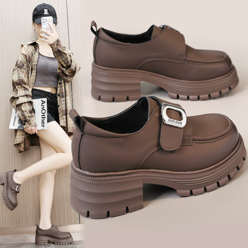 Damen modische Halbschuhe mit robustem Plateau und eleganter Schnalle EB
