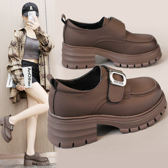 Damen modische Halbschuhe mit robustem Plateau und eleganter Schnalle EB