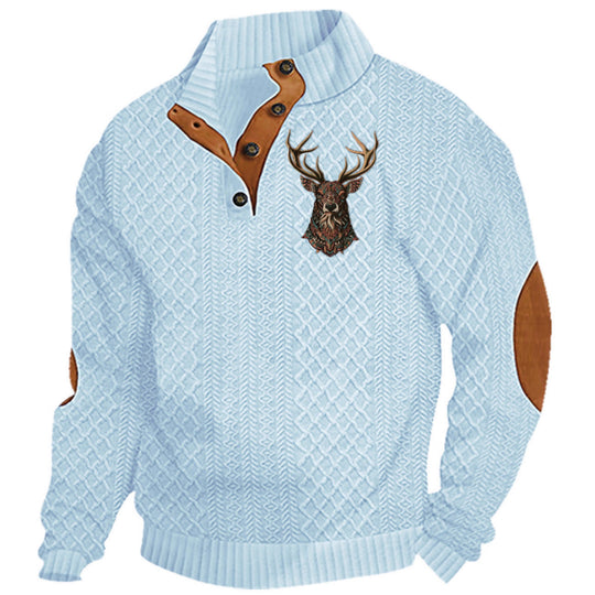 Herren nan Heritage-Strukturpullover mit Stehkragen Lederimitat-Besatz Ellenbogen-Patches und Halbknopfleiste EB