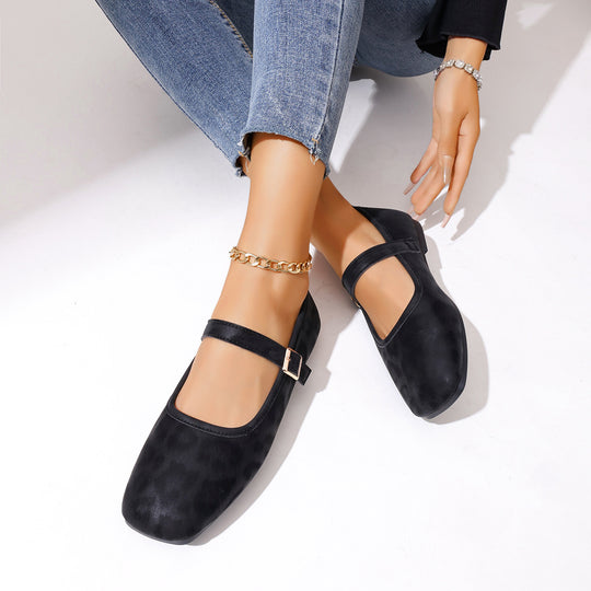Damen Ballerinas mit trendigem Leopardenmuster und dekorativem Riemen EB