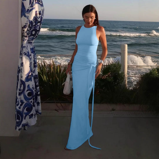 Damen Maxikleid mit fesselndem Drapierungsdesign und elegantem Schlitz EB