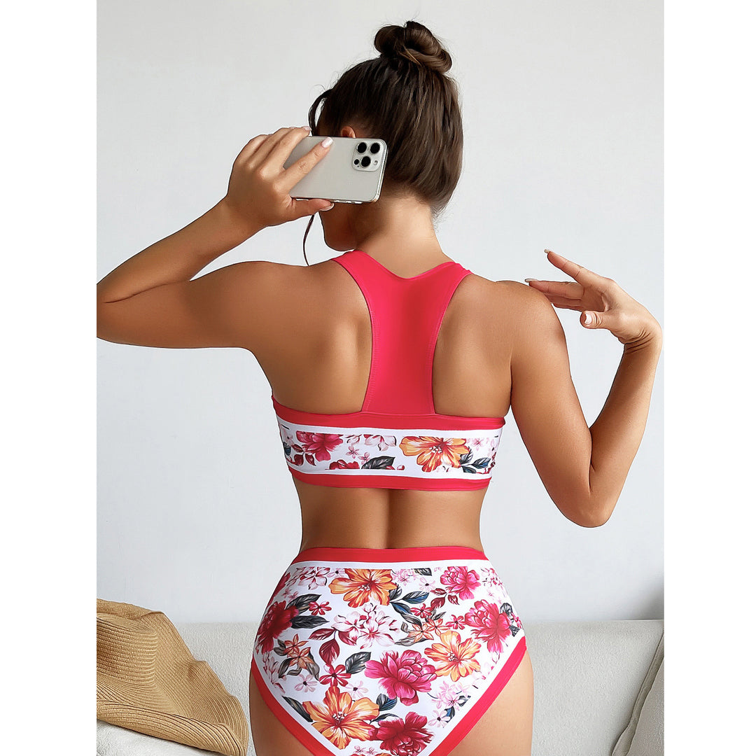 Damen Sport-Bikini mit floralem Design und hohem Bund EB