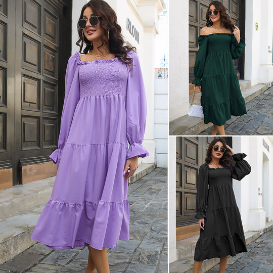 Damen Midi-Kleid mit schulterfreier Rückenpartie und Rüschendetails EB