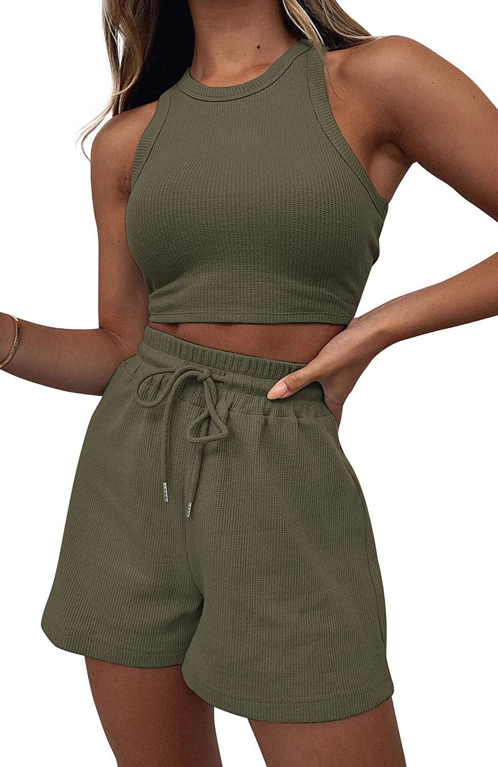 Damen Sportliches Set aus ärmellosem Oberteil und kurzen Hosen EB