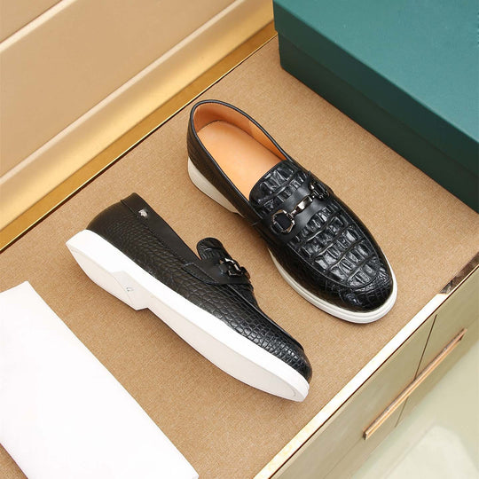 Damen Mokassin Slipper mit modischem Krokodil-Leder-Design EB