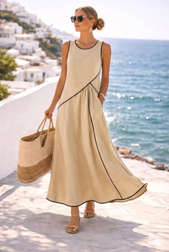 Damen Maxikleid mit fließendem Schnitt und asymmetrischem Design EB