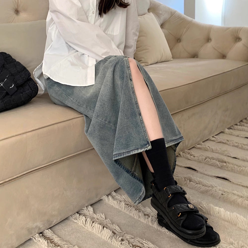Damen Maxirock aus Denim mit seitlichem Schlitz und lässigem Schnitt EB