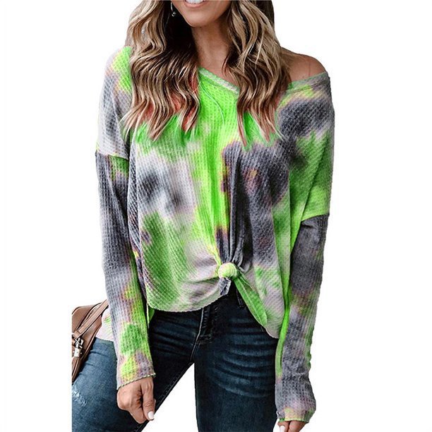 Damen lässiges Oversized Oberteil mit Spitzenhemd Detail und modischem Knoten EB