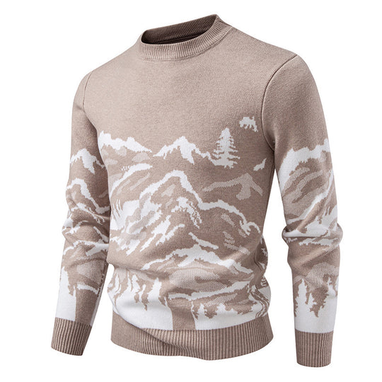 Herren Strickpullover mit Bergmotiv und hohem Kragen EB