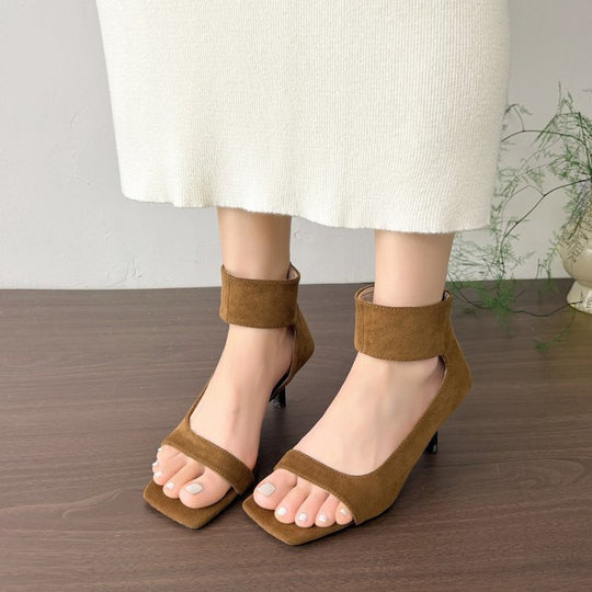 Damen elegante High Heel Sandalen mit breitem Fesselriemen EB