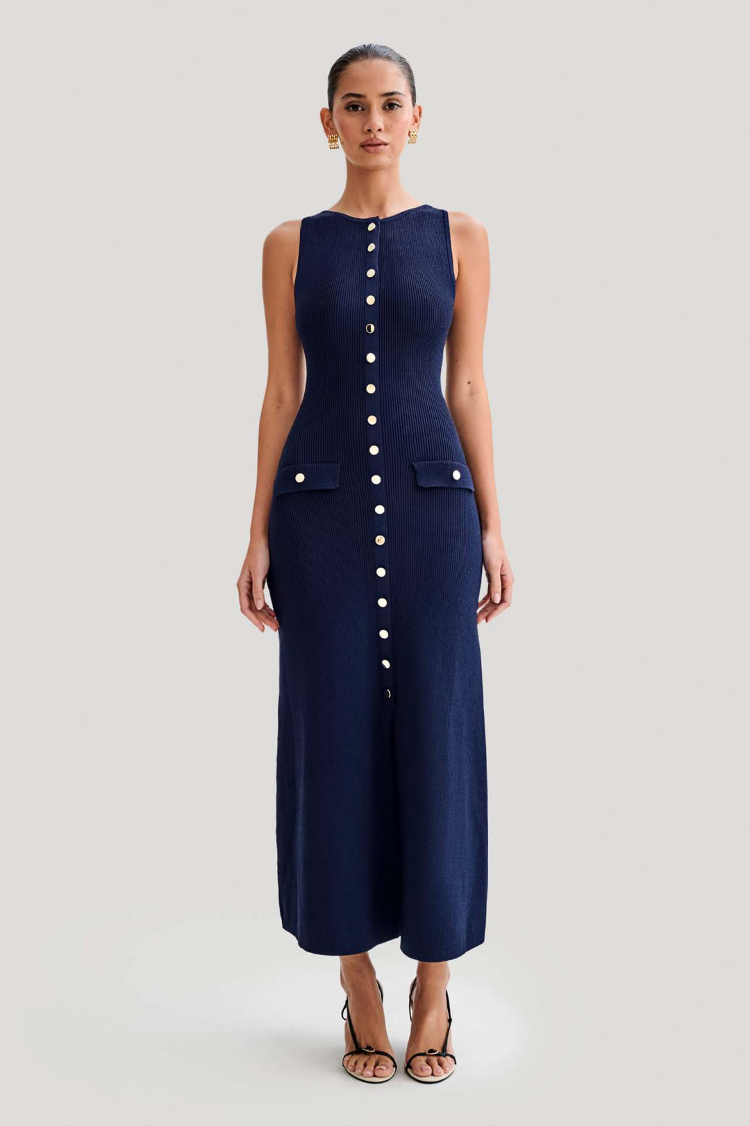 Damen Strick-Maxikleid mit durchgehendem Knopfverschluss EB