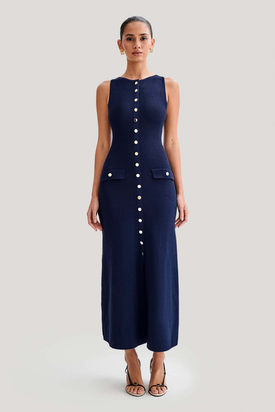 Damen Strick-Maxikleid mit durchgehendem Knopfverschluss EB