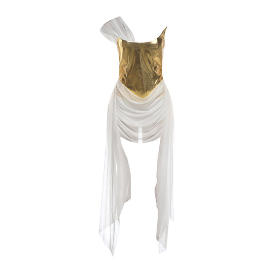 Damen Elegantes asymmetrisches Cocktailkleid mit goldenen Akzenten EB