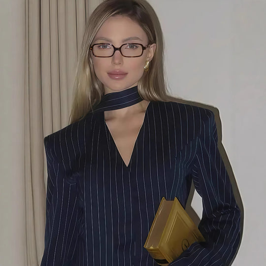 Damen Blazer-Kleid mit tiefem V-Ausschnitt und eleganten langen Ärmeln EB
