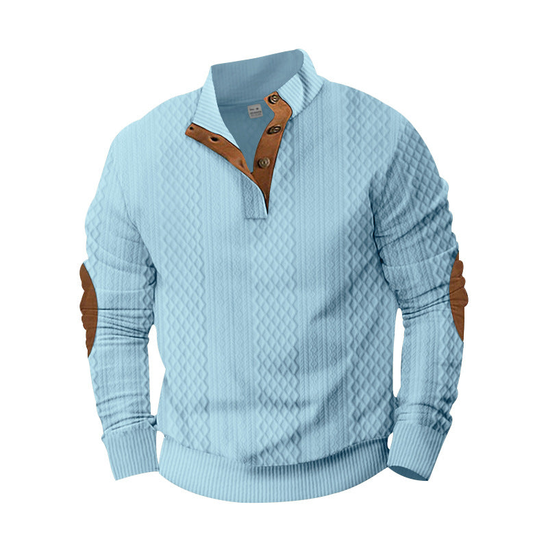 Herren nan texturierter Halbzip-Pullover im Troyer-Stil mit Kontrastbesatz und Leder-Ellbogenpatches EB