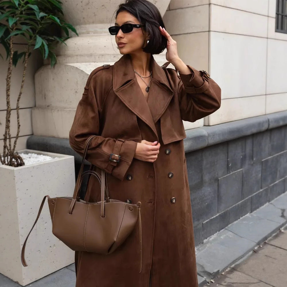 Damen Stilvoller Trenchcoat mit weitem Schnitt und Gürtel EB