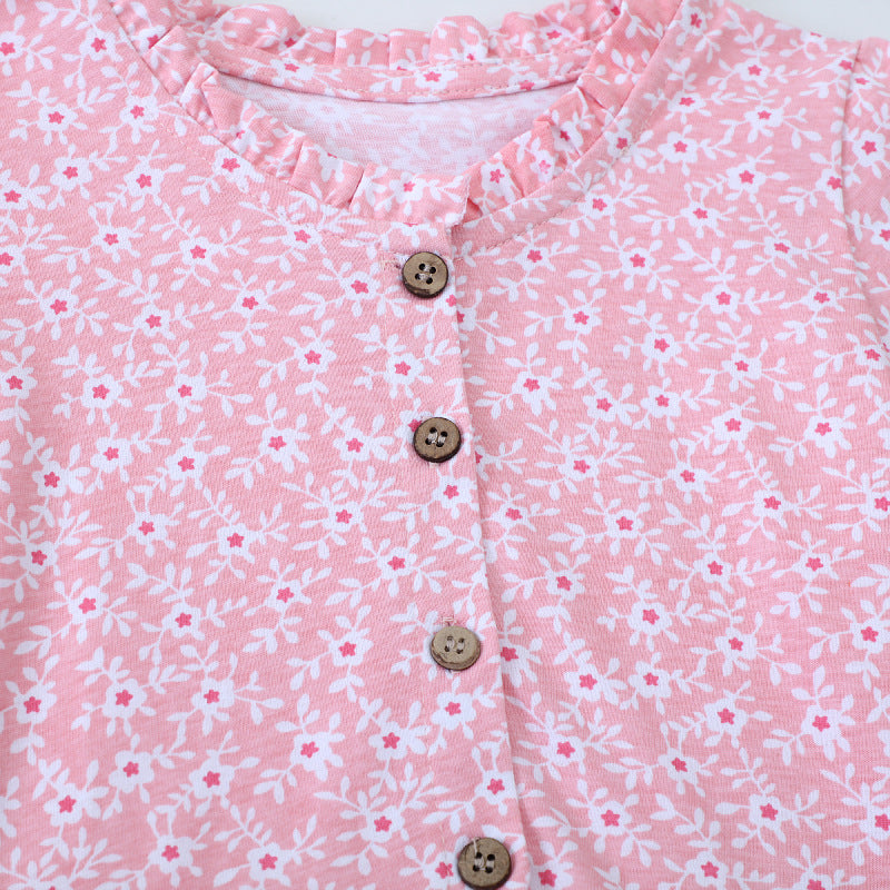 Mädchen Freizeitkleid mit floralem Design und Knopfdetails EB