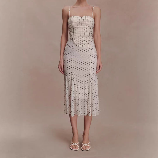 Damen Midi-Party-Kleid mit Rüschendetails und transparenter Stoffstruktur EB