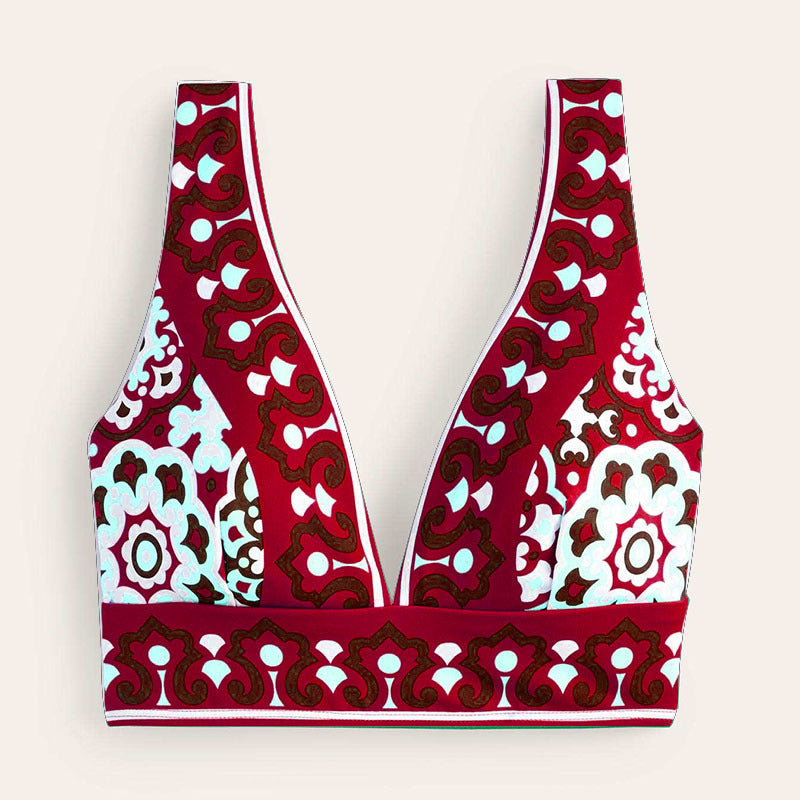 Damen Bikini-Oberteil mit tiefem V-Ausschnitt und floralem Muster EB