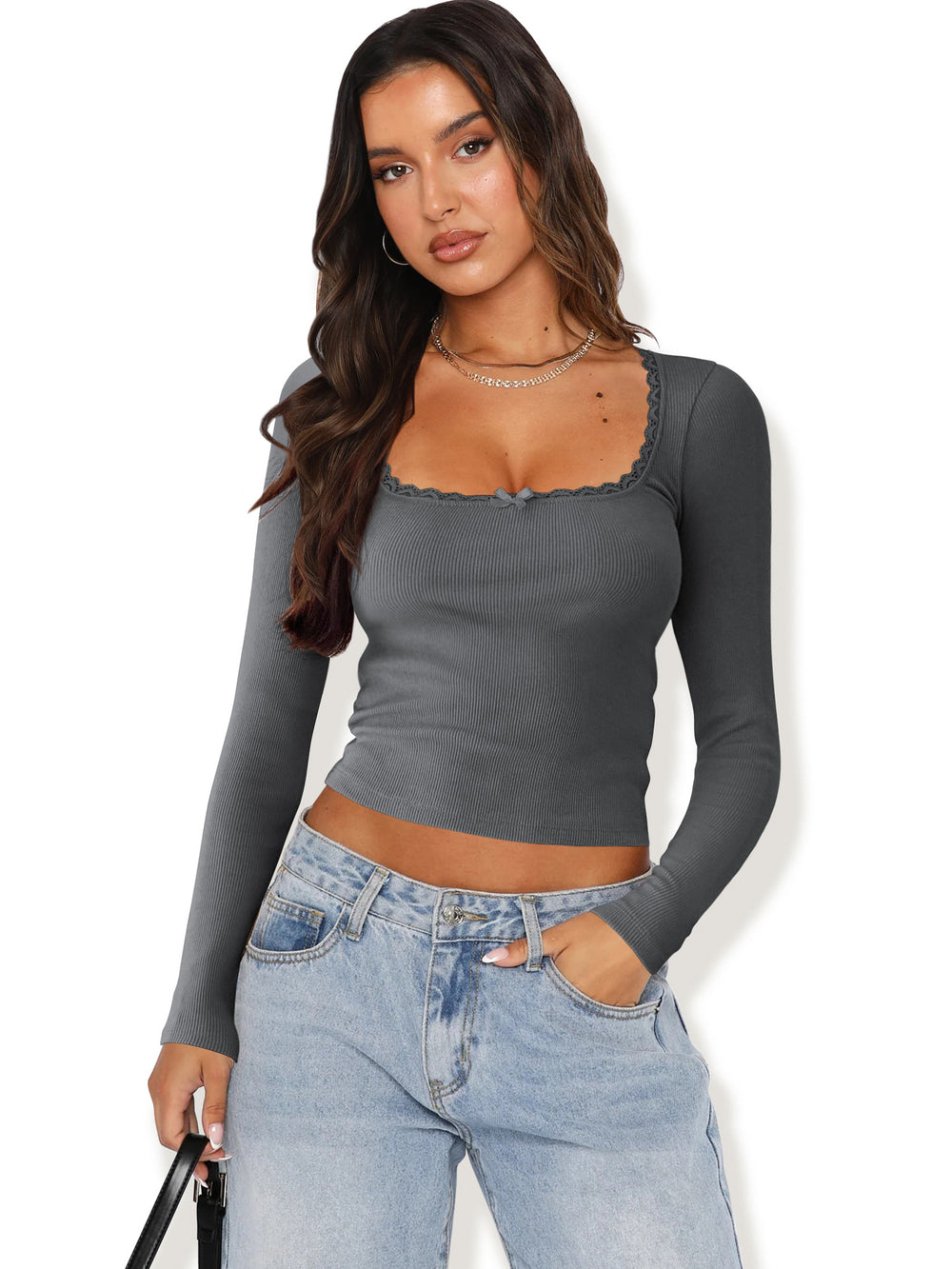 Damen Langarmshirt mit eleganter Rüsche und körpernaher Passform EB