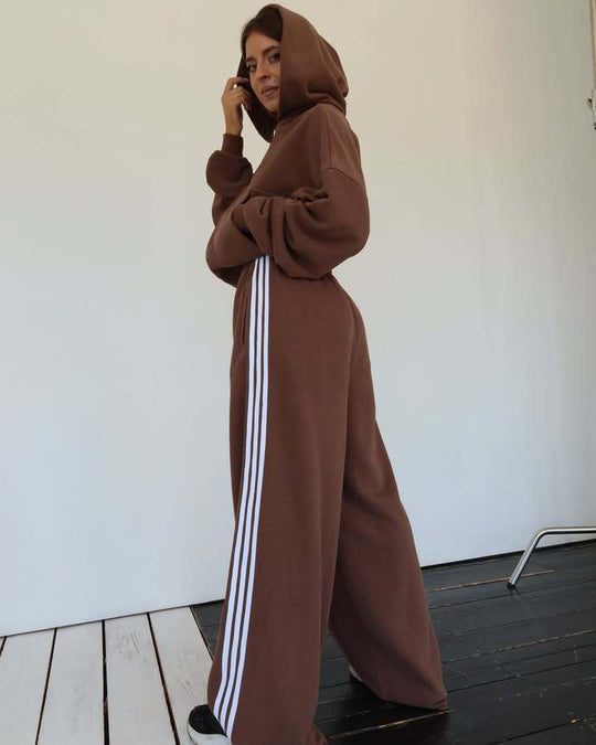 Damen Trendiges Sport-Lounge-Set mit cropped Sweatjacke und weit geschnittenen Jogginghosen EB