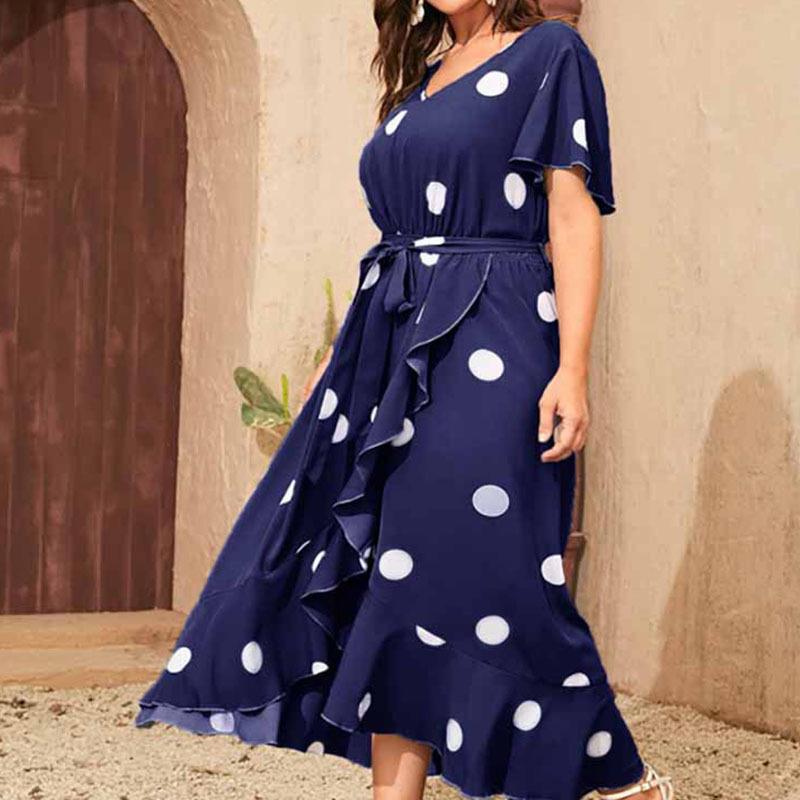 Damen Maxikleid mit verspieltem Punktemuster und tailliertem Gürtel EB