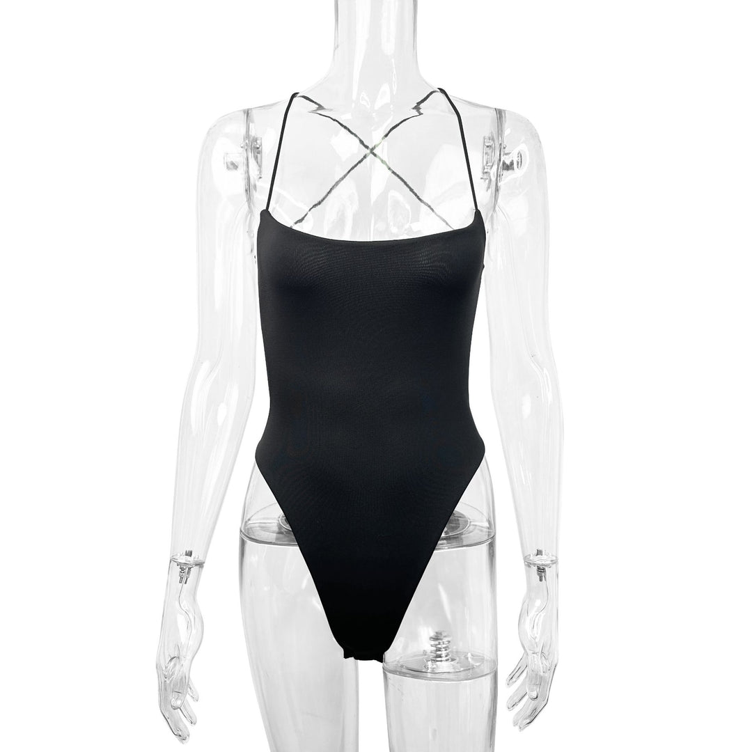 Damen Hochgeschnittenes Bade-Outfit mit schmalen Trägern EB