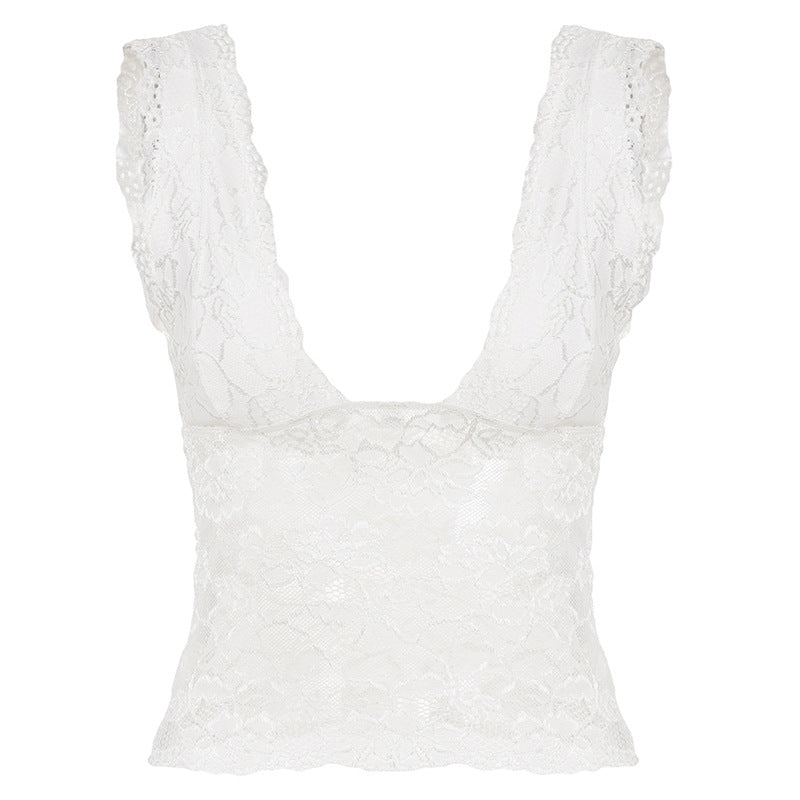Damen-Spitzen-Cami-Top mit tiefem V-Ausschnitt und verführerischem Design EB